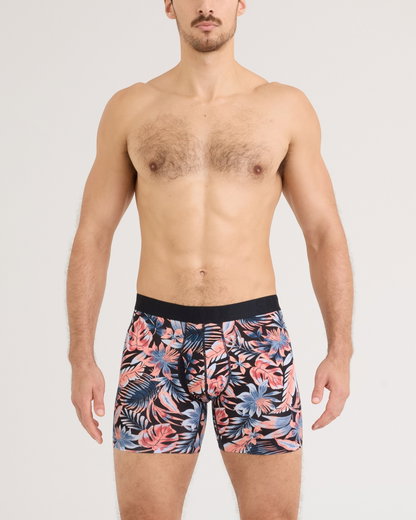 SAXX Boxershorts Droptemp Cooling Cotton Boxer Brief Fly Palmenblatt schwarz/rot/blau Herren - 1 Stück